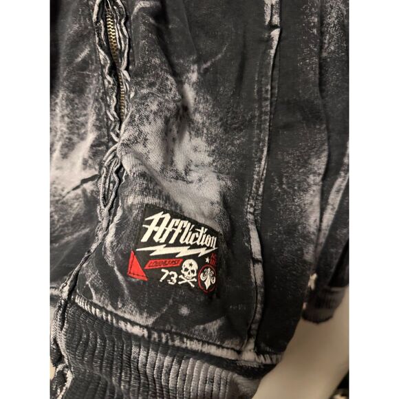 Affliction American Customs Black Faded Full-Zip Sweatshirt Jacket Mens Small - Picture 2 of 7